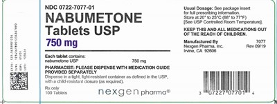 serialized 7077 NABUMETONE 750 mg 100s.jpg 750mg 100 Tablets Container Label - serialized 7077 NABUMETONE 750 mg 100s